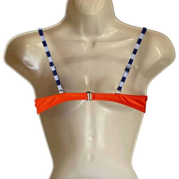 2-Piece Bathing Suit Padded Push-Up Bandeau Bikini Swimsuit Blue Orange Sz Small - Picture 2 of 7
